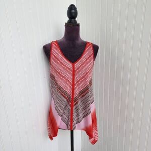DKNY Women's Red Striped Sleeveless Top Blouse Club Night Dance Flattering XS